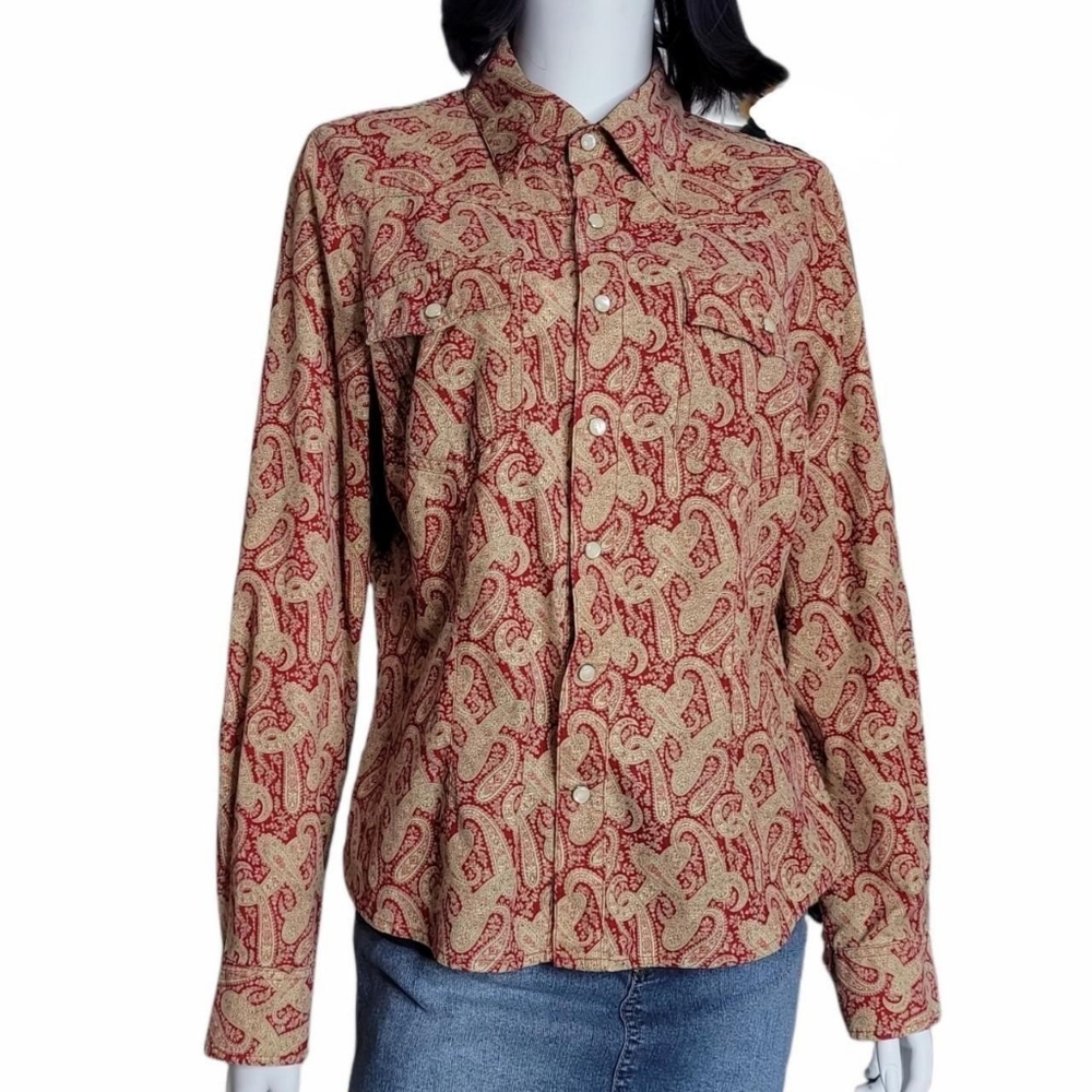 Tommy hilfiger paisley corduroy button up longsleeve top shirt blouse size large